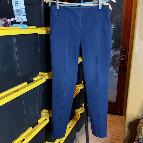 Trina Turk Pants - Trina Turk Navy Blue Cotton Stretch Seamed Ankle Trousers Size 0
